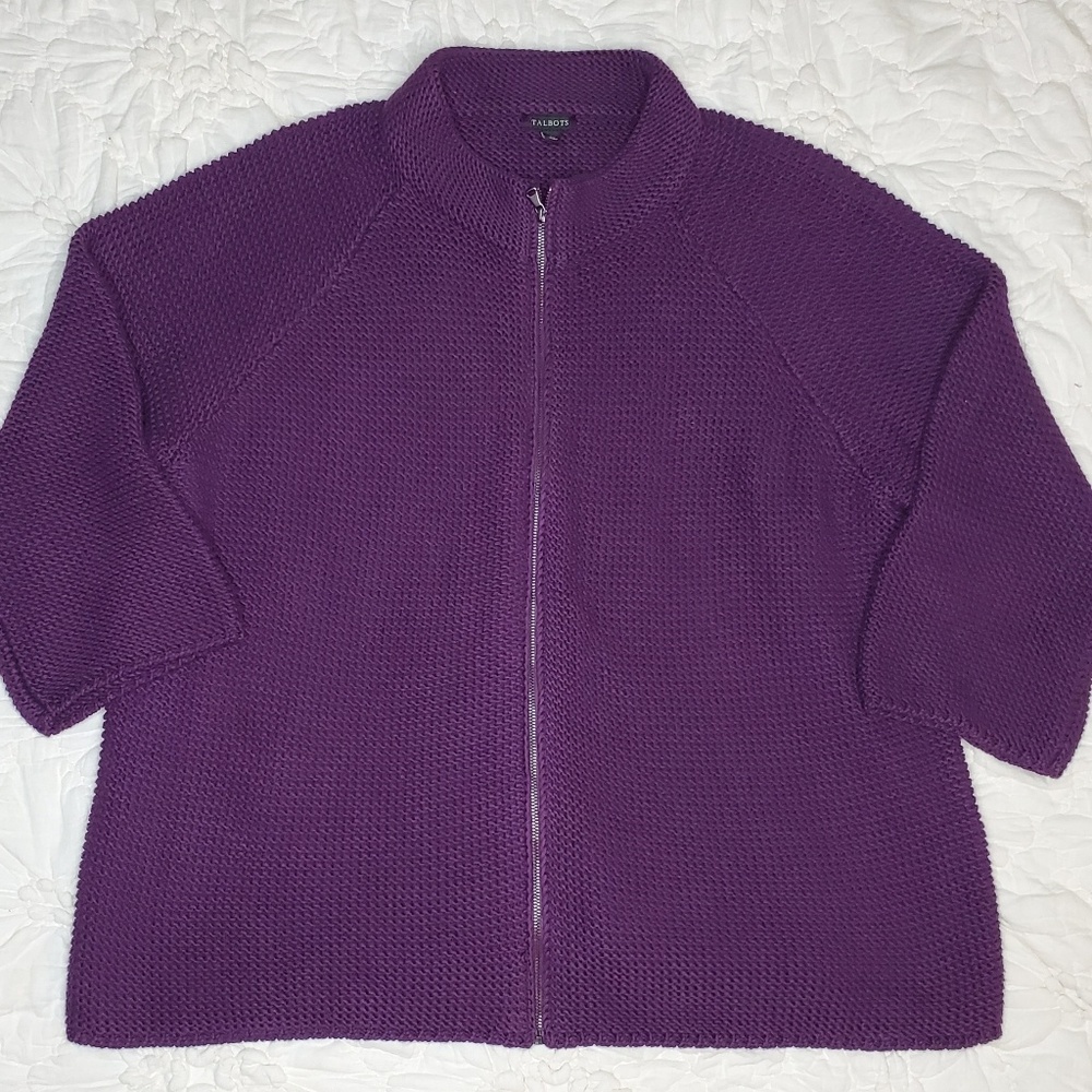 Talbots Purple Cotton Cable Knit Sweater